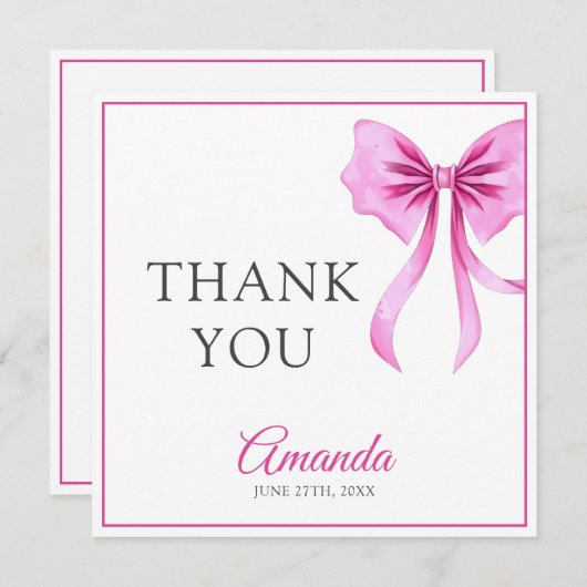 Aquarell Rosa Coquette Bow Sweet 16 Geburtstag Dankeskarte (Vorne/Hinten)