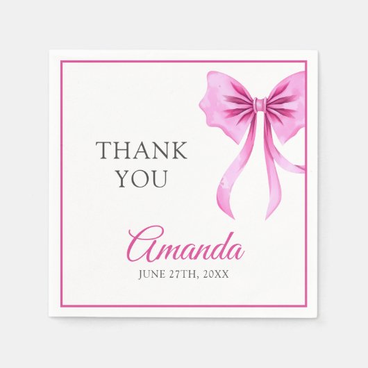 Aquarell Rosa Coquette Bow Sweet 16 Geburtstag Serviette (Vorderseite)
