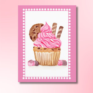 Aquarell-Rosa-Cupcake mit Chocolate-Birthday Postkarte