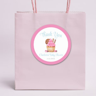 Aquarell-Rosa-Cupcake mit Chocolate Danke Runder Aufkleber