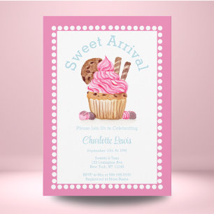 Aquarell-Rosa-Cupcake Mit Schokoladen-Baby-Party Einladung