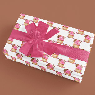 Aquarell-Rosa-Cupcake mit Schokoladenmuster Geschenkpapier