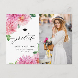 Aquarell Rosa Dahlie Floral Foto Abschlussfeier Einladungspostkarte