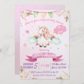 Aquarell Rosa Einhorn Kinderdusche Einladung (Vorne/Hinten)
