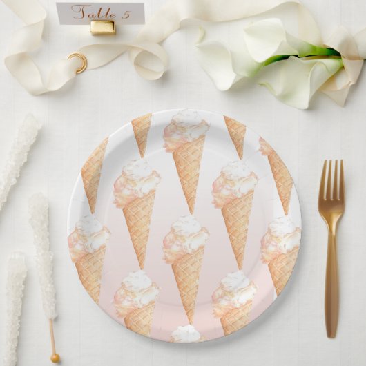 Aquarell-Rosa-Eiscreme-Papierteller Pappteller (Hochzeit)