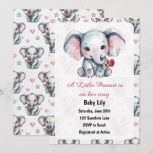 Aquarell-Rosa-Elefanten-Mädchen-Baby-Party Einladung