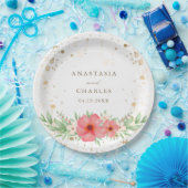 Aquarell Rosa Elfenbeingrün Blumengoldfarben Speck Pappteller (Party)