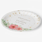 Aquarell Rosa Elfenbeingrün Blumengoldfarben Speck Pappteller (Schrägansicht)