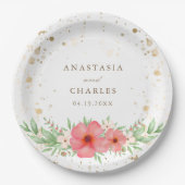 Aquarell Rosa Elfenbeingrün Blumengoldfarben Speck Pappteller (Vorderseite)