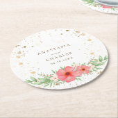 Aquarell Rosa Elfenbeingrün Blumengoldfarben Speck Runder Pappuntersetzer (Angewinkelt)