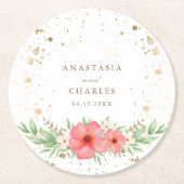 Aquarell Rosa Elfenbeingrün Blumengoldfarben Speck Runder Pappuntersetzer (Vorderseite)