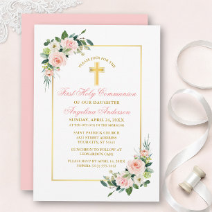 Aquarell Rosa Erröten Weiße Blumen Gold Erster Hl Einladung