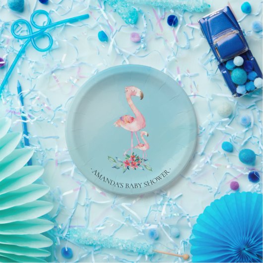 Aquarell-rosa Flamingo-Babyparty 7" Platte Pappteller (Party)