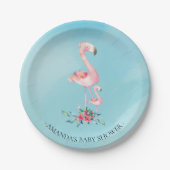 Aquarell-rosa Flamingo-Babyparty 7" Platte Pappteller (Vorderseite)