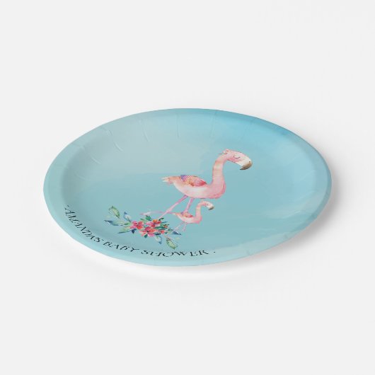 Aquarell-rosa Flamingo-Babyparty 7" Platte Pappteller (Schrägansicht)