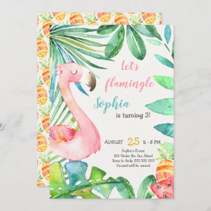 Aquarell Rosa Flamingo Let's Flamingle Geburtstag Einladung