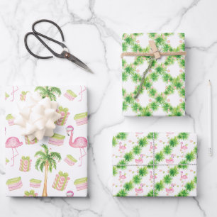 Aquarell-Rosa-Flamingo-Strand-Weihnachten Geschenkpapier Set