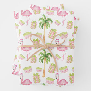 Aquarell-Rosa-Flamingo-Strand-Weihnachten Geschenkpapier Set