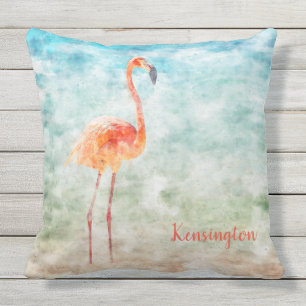 Aquarell Rosa Flamingo Tropischer Strand Kissen