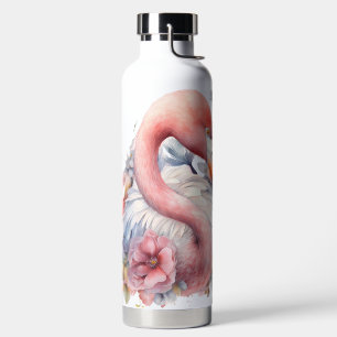 AQUARELL ROSA FLAMINGO VOGEL UND BLUMEN TRINKFLASCHE