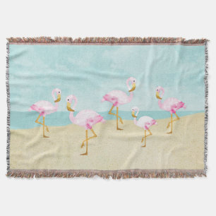 Aquarell-rosa Flamingos auf dem Strand Decke