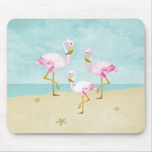 Aquarell-rosa Flamingos auf dem Strand Mousepad