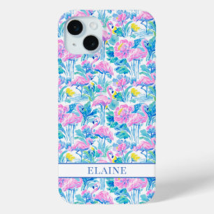 Aquarell-Rosa-Flamingos-Monogramm Case-Mate iPhone Hülle