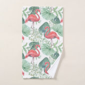Aquarell Rosa Flamingos und Blätter. Badhandtuch Set (Handtuch)