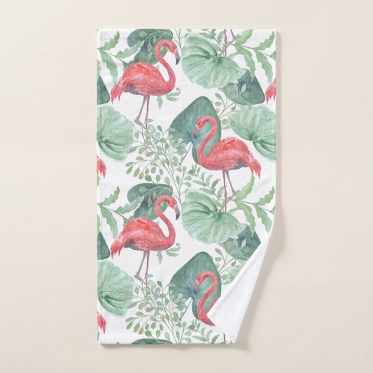 Aquarell Rosa Flamingos und Blätter. Badhandtuch Set (Handtuch)