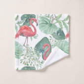 Aquarell Rosa Flamingos und Blätter. Badhandtuch Set (Waschlappen)