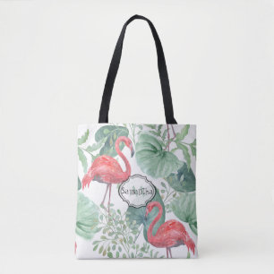 Aquarell Rosa Flamingos und Blätter. Tasche