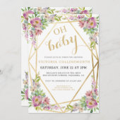 Aquarell Rosa Floral Gold Geometrische Babydusche Einladung (Vorne/Hinten)
