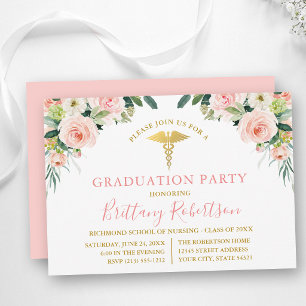 Aquarell-Rosa-Floral-Gold-Medizin-Absolventenparty Einladung