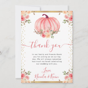 Aquarell-Rosa-Floral-Kürbisse-Herbsthochzeit Dankeskarte