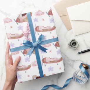 Aquarell-Rosa-Flugzeug Geschenkpapier