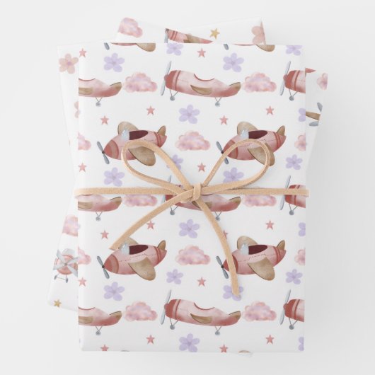 Aquarell-Rosa-Flugzeug Geschenkpapier Set (Beispiel)