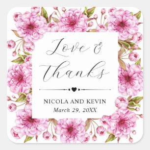 Aquarell-Rosa-Frühlings-Kirschblüten-Hochzeit Quadratischer Aufkleber