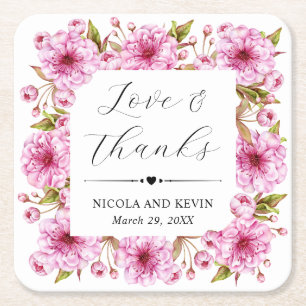 Aquarell-Rosa-Frühlings-Kirschblüten-Hochzeit Rechteckiger Pappuntersetzer