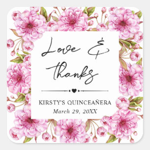 Aquarell Rosa Frühlings-Kirschblüten Quinceanera Quadratischer Aufkleber