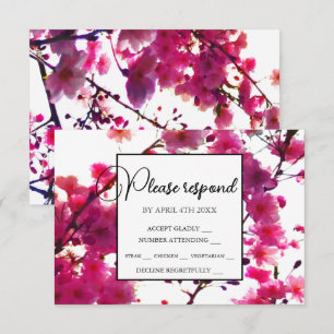 Aquarell rosa Frühlingsblumen blühender Baum     RSVP Karte