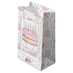 Aquarell Rosa Geburtstagskuchen Personalisiert Kleine Geschenktüte