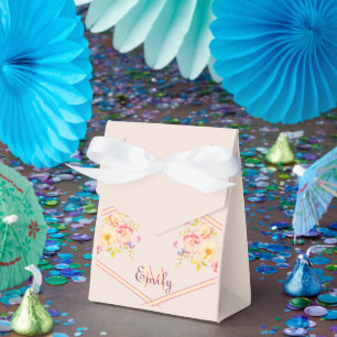 Aquarell-Rosa-Gelbe-Rosen, Linien, Monogramm Geschenkschachtel