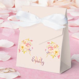 Aquarell-Rosa-Gelbe-Rosen, Monogramm Geschenkschachtel