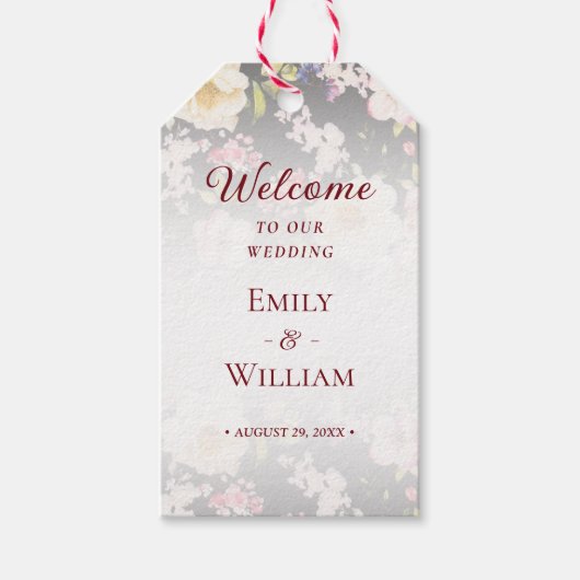 Aquarell Rosa Gelbe Rosen, schwarz verschwommen, H Geschenkanhänger (Vorderseite)