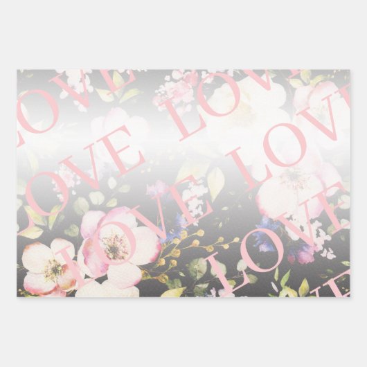 Aquarell Rosa Gelbe Rosen, schwarz verschwommen, H Geschenkpapier Set (Vorderseite 3)