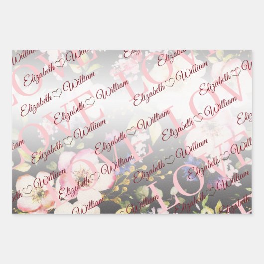 Aquarell Rosa Gelbe Rosen, schwarz verschwommen, H Geschenkpapier Set (Vorderseite 2)