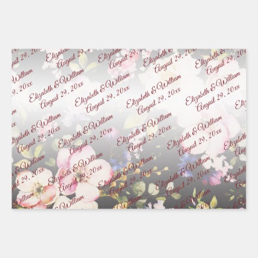 Aquarell Rosa Gelbe Rosen, schwarz verschwommen, H Geschenkpapier Set (Vorderseite)