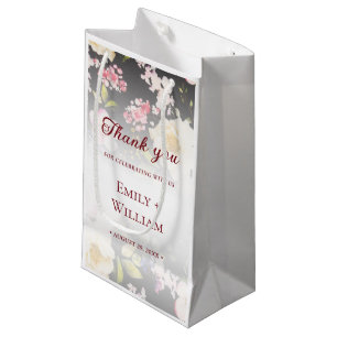 Aquarell Rosa Gelbe Rosen, schwarz verschwommen, H Kleine Geschenktüte