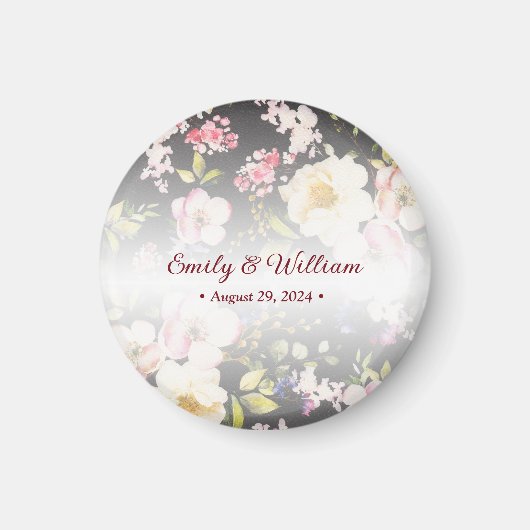 Aquarell Rosa Gelbe Rosen, schwarz verschwommen, H Magnet (Vorne)