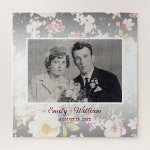 Aquarell Rosa Gelbe Rosen, schwarz verschwommen, H Puzzle